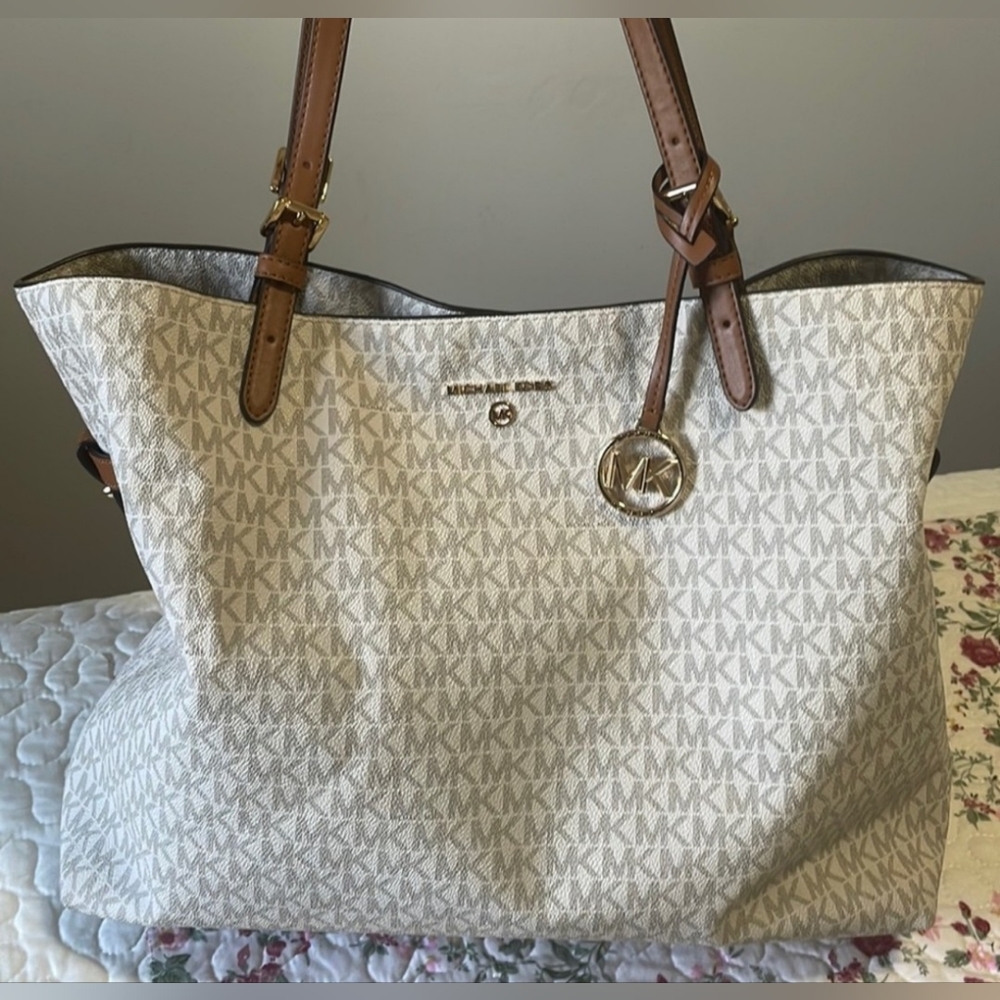 Michael Kors Signature Monogram Tote in Vanilla and Brown